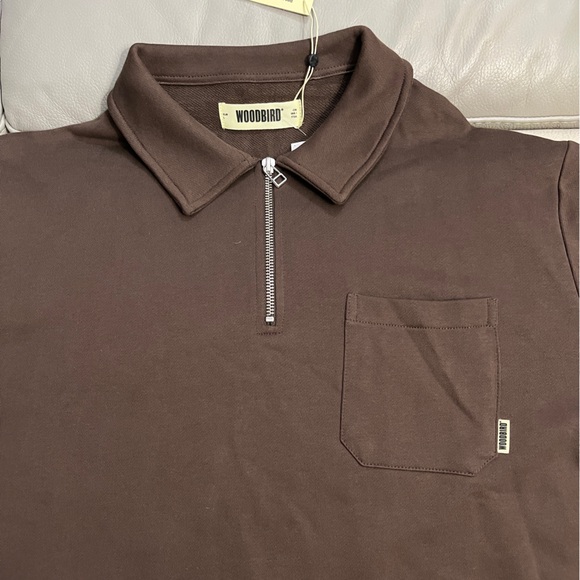 NWT - Woodbird Men’s Waffle Knit Quarter Zip Polo Shirt - Size L - Picture 6 of 11